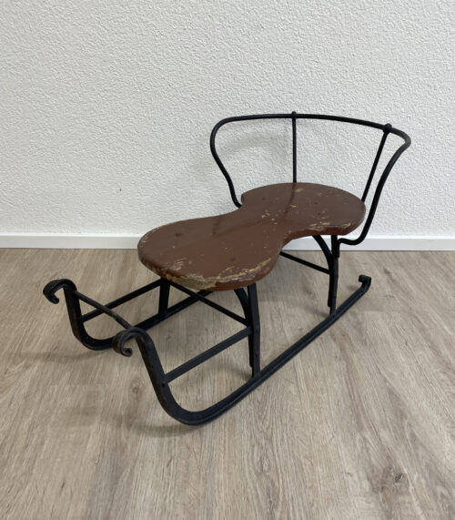 Antiker Jugendstil Kinder-Schlitten aus Holz und Eisen