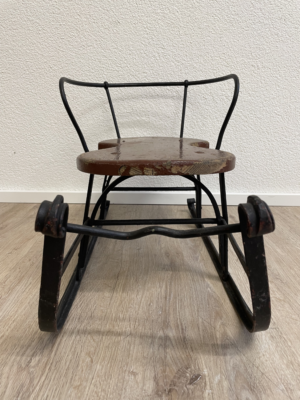 Antiker Jugendstil Kinder-Schlitten aus Holz und Eisen – Bild 9