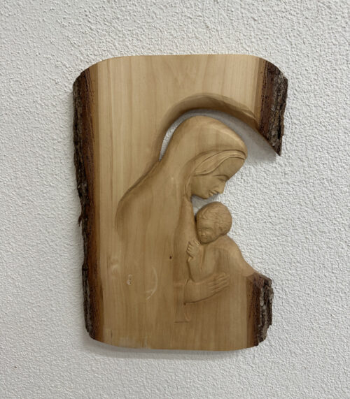 Handgeschnitztes Holzrelief Madonna mit Kind – Wandrelief aus massivem Holz