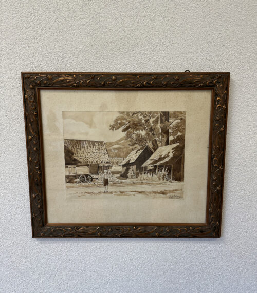 Vintage Tuschezeichnung „In der Eichelau“ A. Thiel, 8. VII 1936