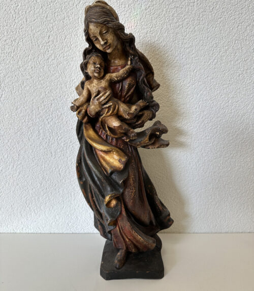 Antike Madonna mit Kind Holzskulptur 52 cm hoch, ca. 18.–19. Jahrhundert