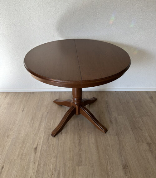 Vintage ausziehbarer Rundtisch aus Nussbaumholz mit Mittelfuss
