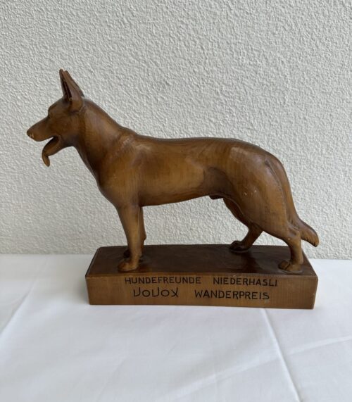Vintage Holzskulptur Deutscher Schäferhund Wanderpreis Hundeverein