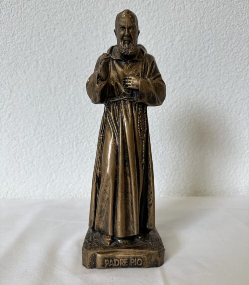 Vintage Padre Pio Statue von Resinart auf Sockel in Antikgold