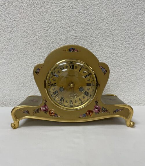 Vintage Tischuhr mit floraler Bemalung und römischen Ziffern