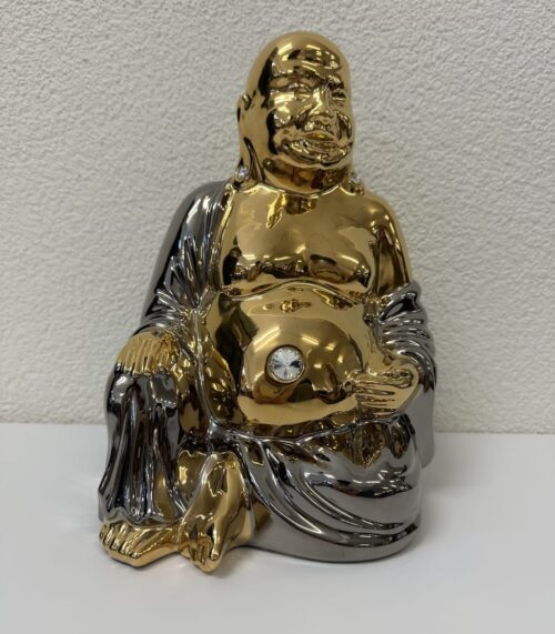 Moderne Buddha Skulptur handbemalt in Italien Gold Silber