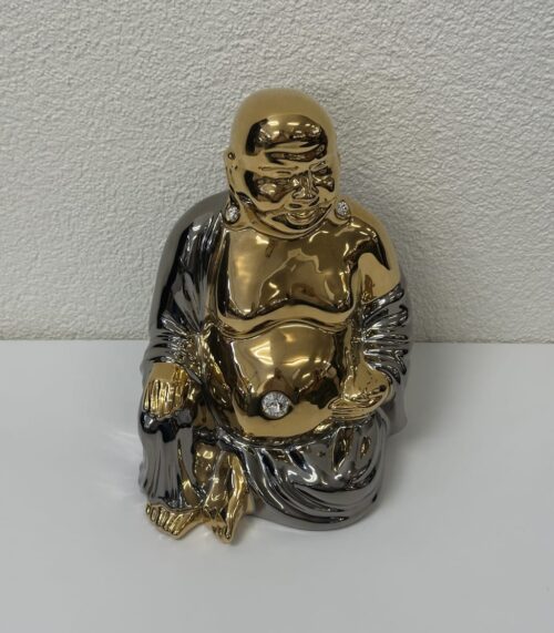 Moderne Buddha Skulptur handbemalt in Italien Gold Silber