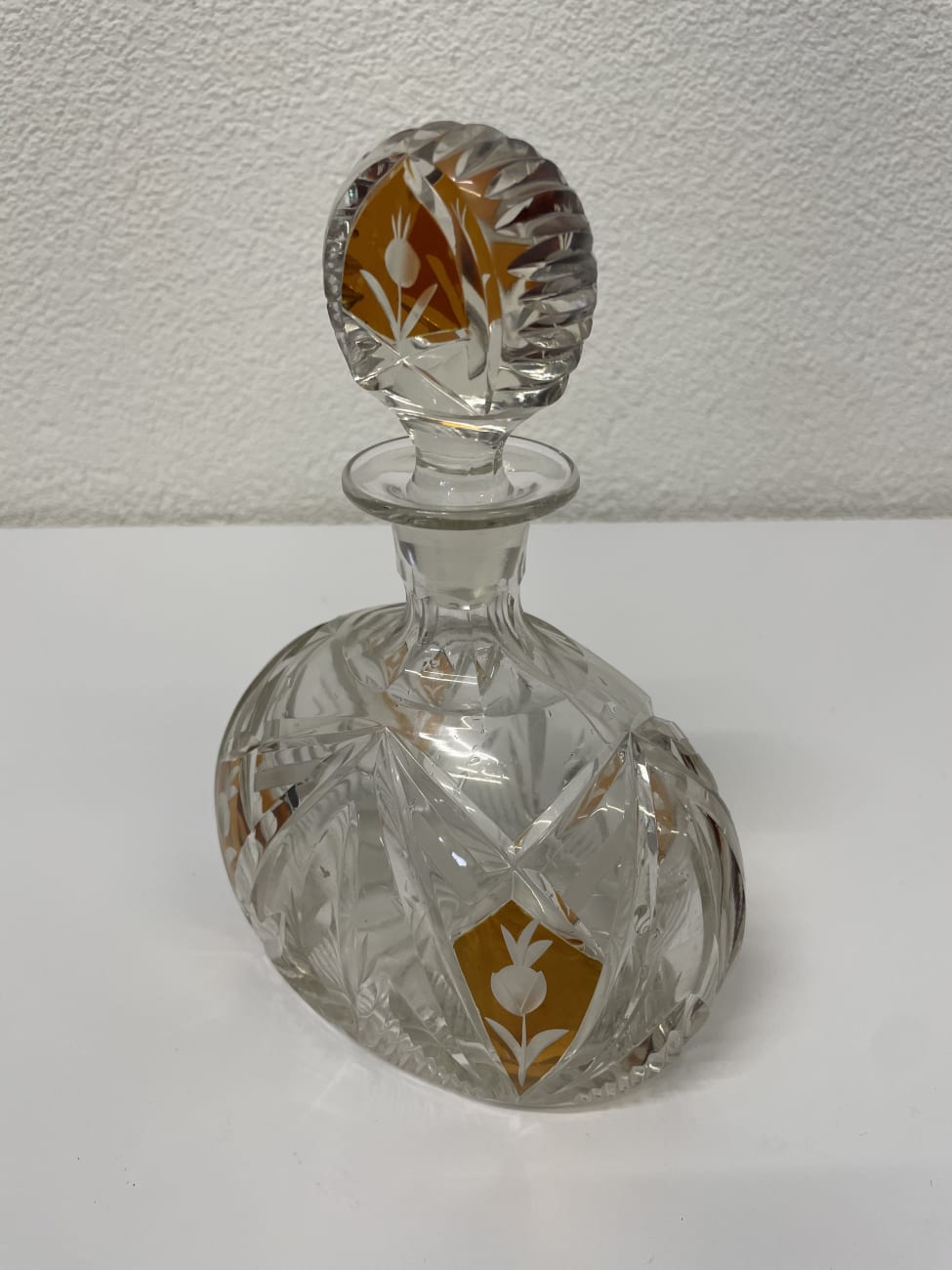 Vintage Kristall Likörkaraffe mit 4 Gläsern orange dekoriert