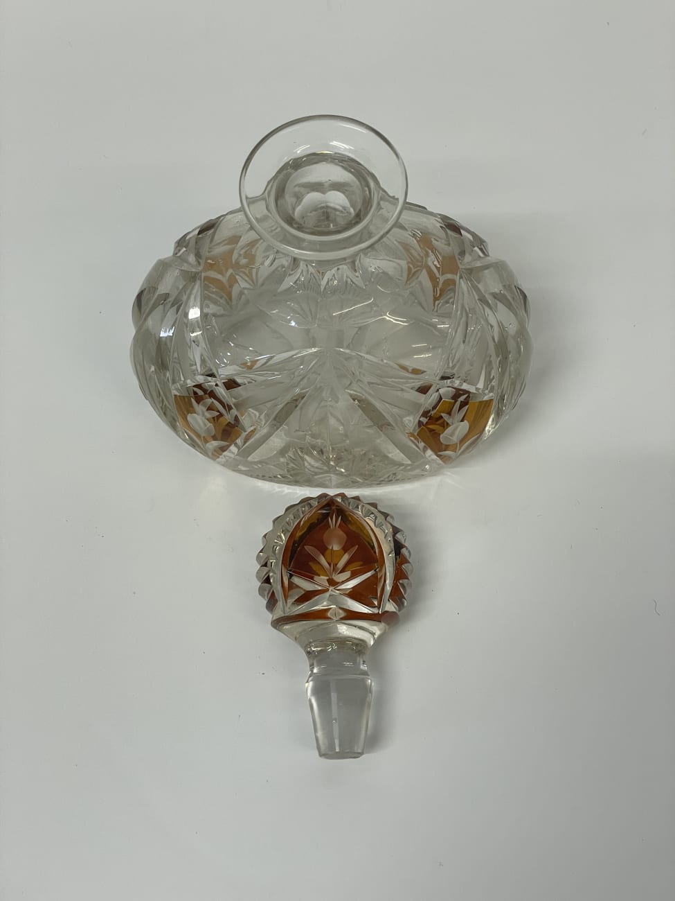 Vintage Kristall Likörkaraffe mit 4 Gläsern orange dekoriert