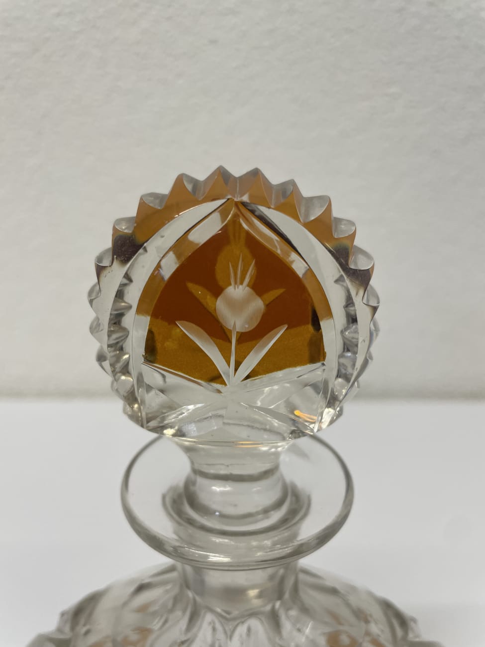 Vintage Kristall Likörkaraffe mit 4 Gläsern orange dekoriert