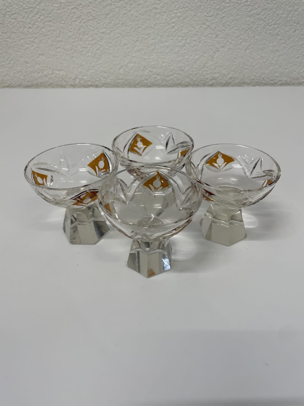 Vintage Kristall Likörkaraffe mit 4 Gläsern orange dekoriert