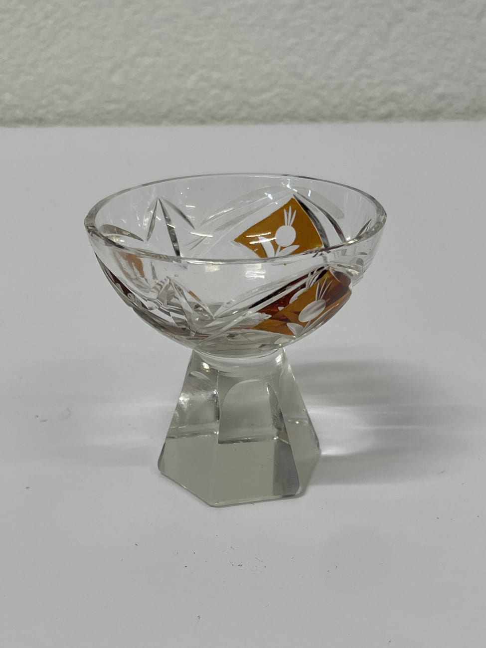 Vintage Kristall Likörkaraffe mit 4 Gläsern orange dekoriert