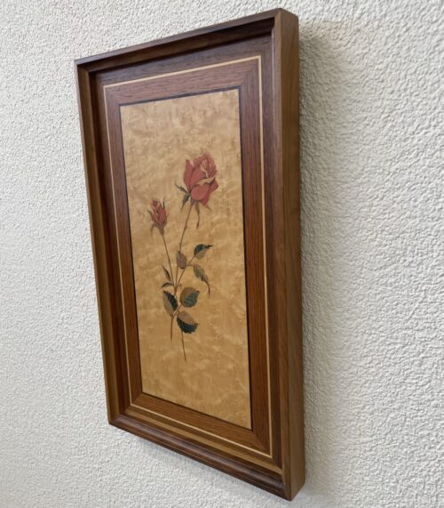 Vintage Wandbild mit Rosen aus Holzintarsien Kipfer Luzern