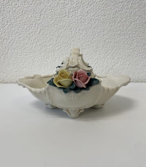Vintage Keramik Obstschale mit Rosenrelief und Henkeln