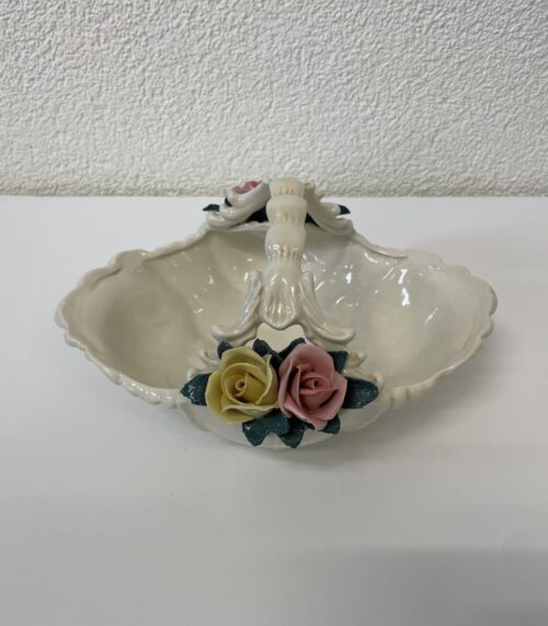 Vintage Keramik Obstschale mit Rosenrelief und Henkeln