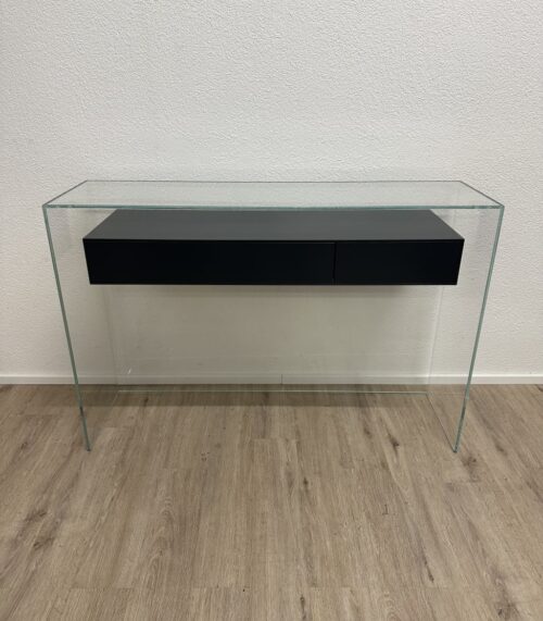Vintage Glas-Konsolentisch mit zwei Schubladen