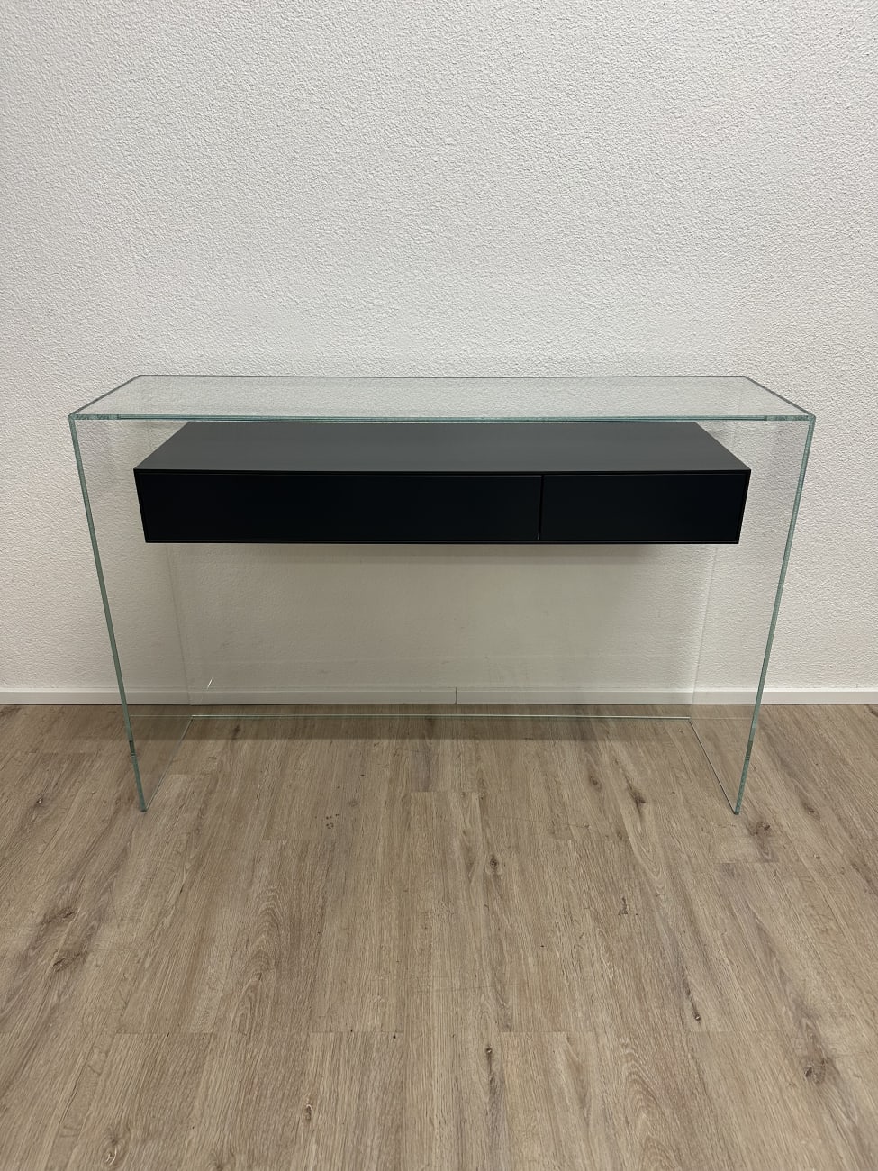 Vintage Glas-Konsolentisch mit zwei Schubladen