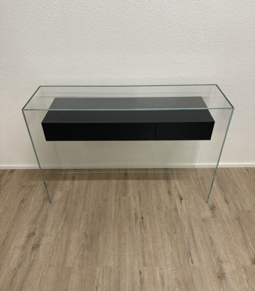 Vintage Glas-Konsolentisch mit zwei Schubladen