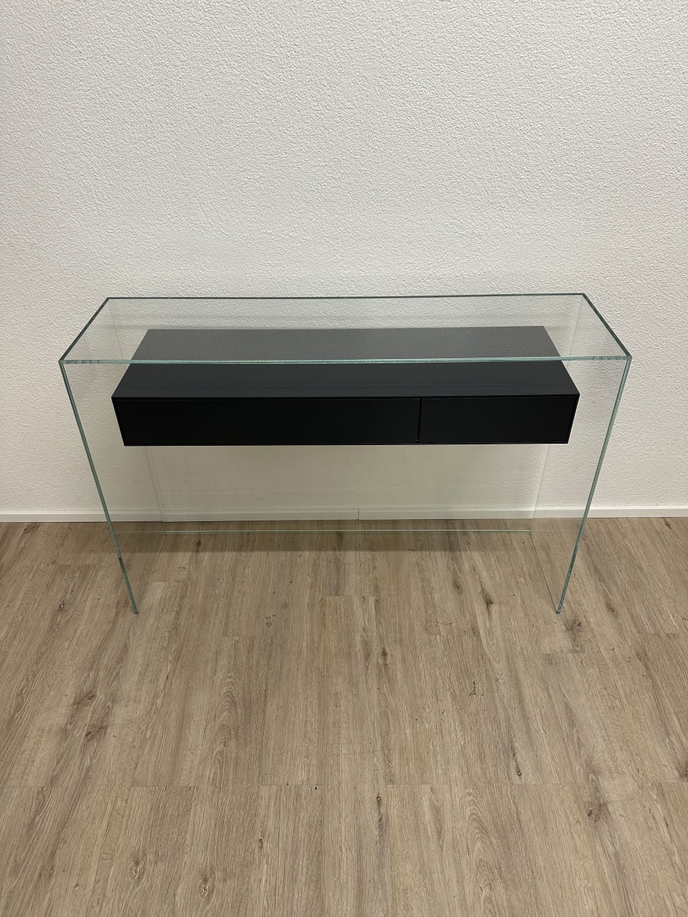 Vintage Glas-Konsolentisch mit zwei Schubladen