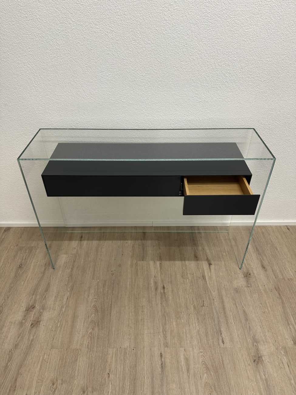 Vintage Glas-Konsolentisch mit zwei Schubladen