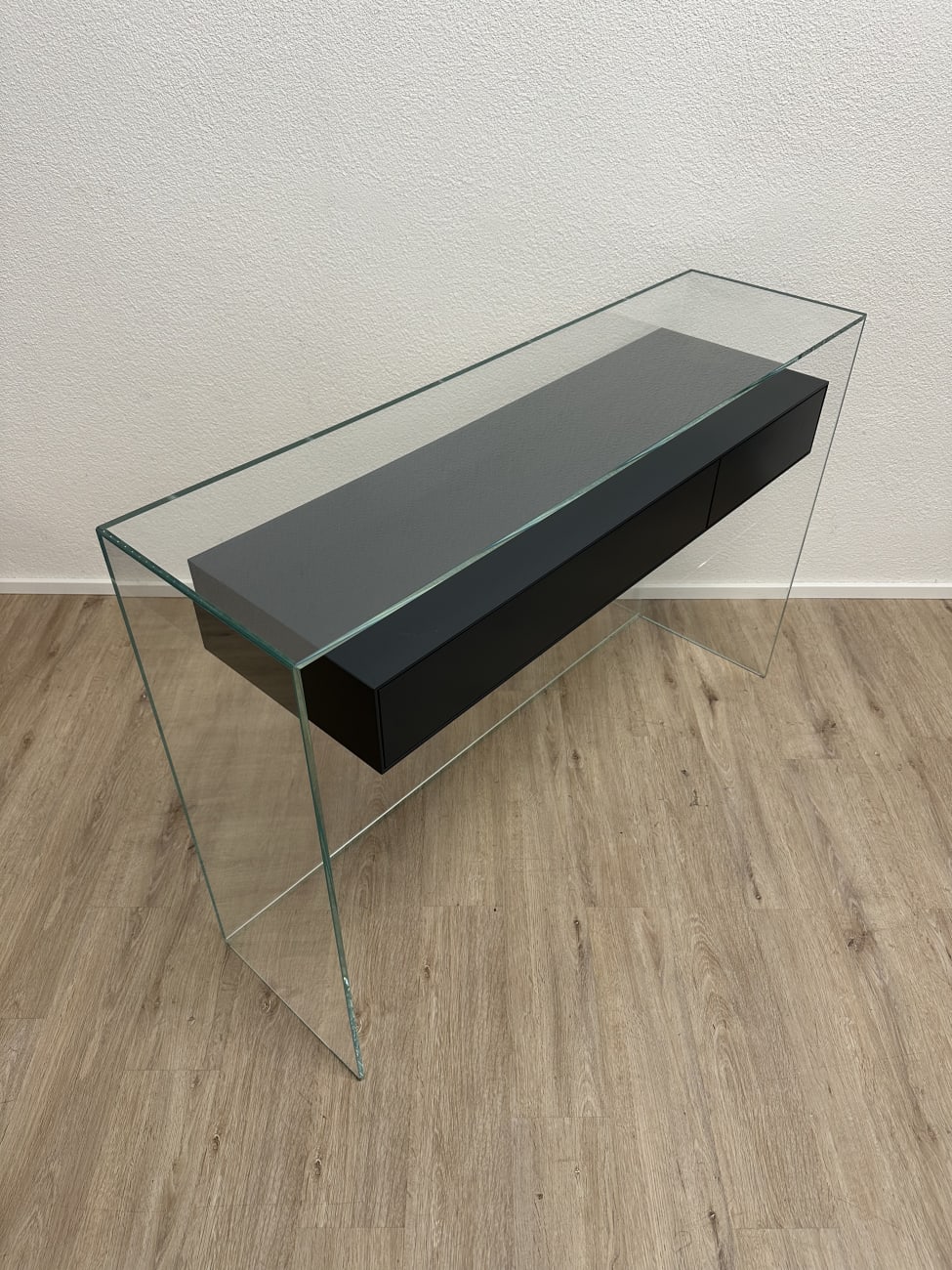 Vintage Glas-Konsolentisch mit zwei Schubladen