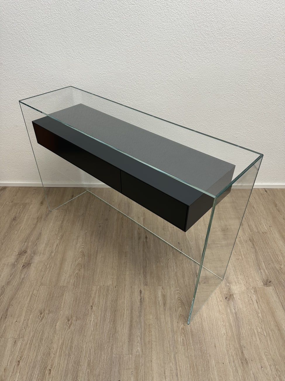 Vintage Glas-Konsolentisch mit zwei Schubladen