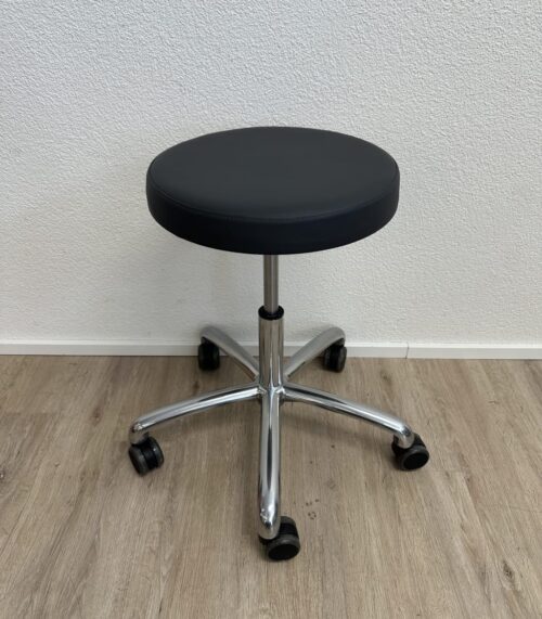 Rollhocker höhenverstellbar mit Chromgestell und Polstersitz