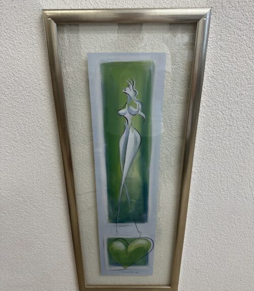 Vintage Kunstdruck Schröder im Metallrahmen grün