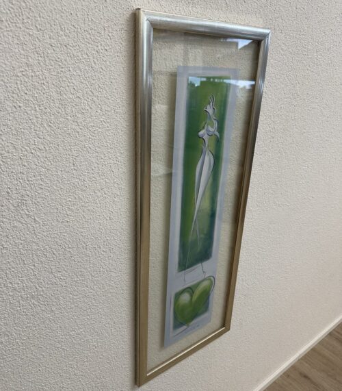 Vintage Kunstdruck Schröder im Metallrahmen grün