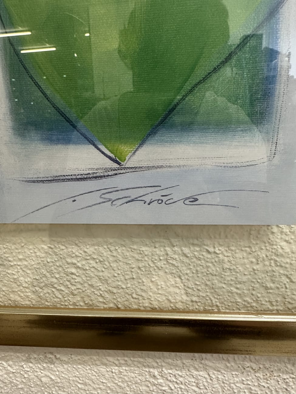 Vintage Kunstdruck Schröder im Metallrahmen grün