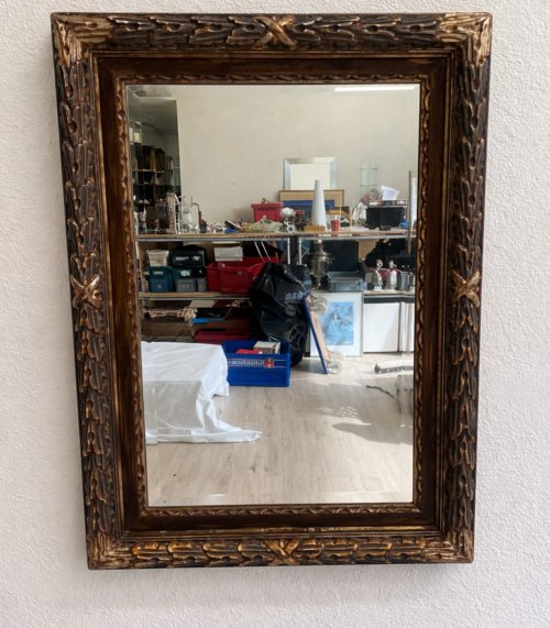 Vintage Barock Wandspiegel mit ornamentiertem Rahmen in Braun-Gold, 68 x 89 cm