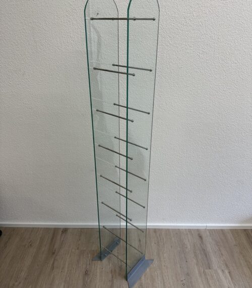 Moderner CD-Ständer aus Glas und Metall für stehende Aufbewahrung
