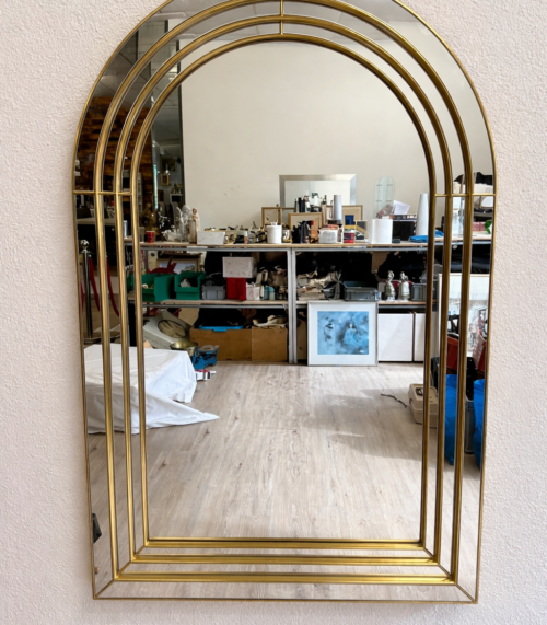 Vintage Art Deco Deknudt Wandspiegel mit Bogenform, 117 x 74 cm