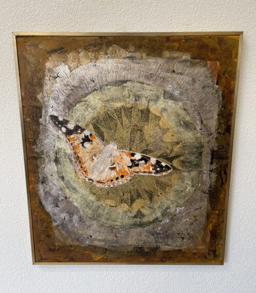 Zeitgenössisches Ölgemälde Schmetterling auf Leinwand Traugott Zahner