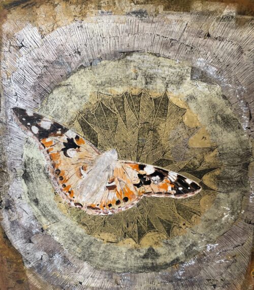 Zeitgenössisches Ölgemälde Schmetterling auf Leinwand Traugott Zahner