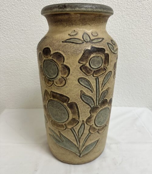Vintage Scheurich Keramik Vase mit floralem Reliefdekor West Germany
