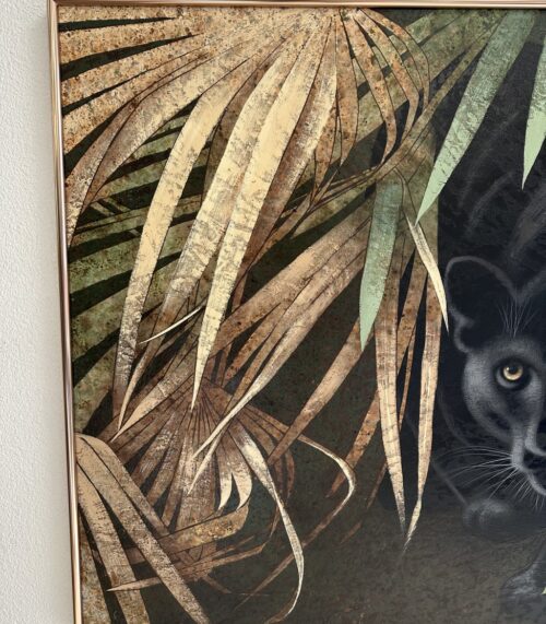 Modernes Ölgemälde Panther im Blattwerk auf Leinwand signiert