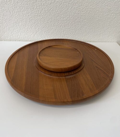 Vintage drehbare Servierplatte Holz Nissen Dänemark