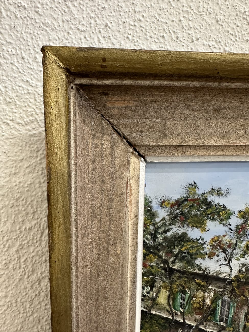 Vintage Ölgemälde Landschaft mit See und Booten signiert