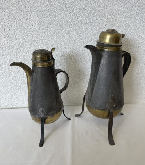 Vintage Kaffeekanne aus vernickeltem Metall mit Messing, 2 Grössen