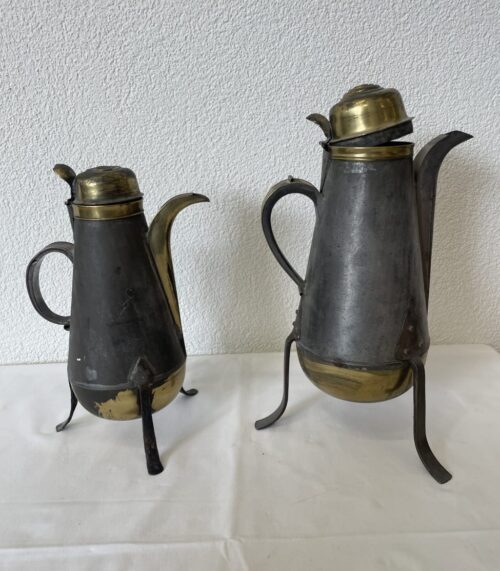 Vintage Kaffeekanne aus vernickeltem Metall mit Messing, 2 Grössen