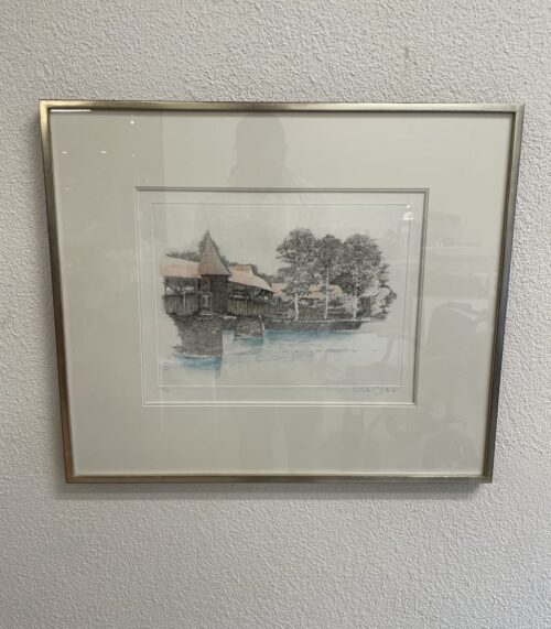 Farb-Radierung 1988 von Walter Dick 13/50 mit Brückenmotiv