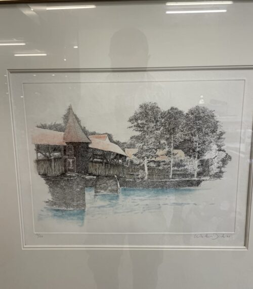 Farb-Radierung 1988 von Walter Dick 13/50 mit Brückenmotiv