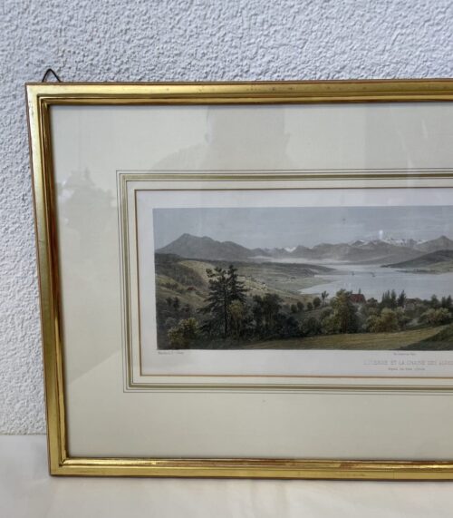 19. Jh. Farblithografie Alpenlandschaft Jacotet Lemercier Paris