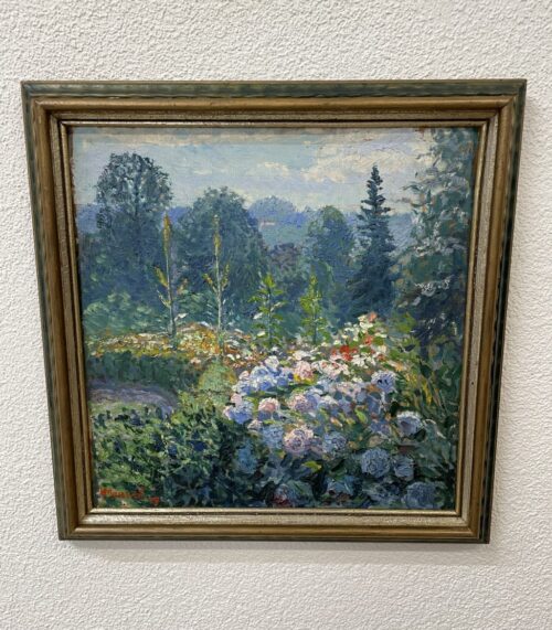 Impressionistisches Ölgemälde Blumenlandschaft signiert Mannel 49