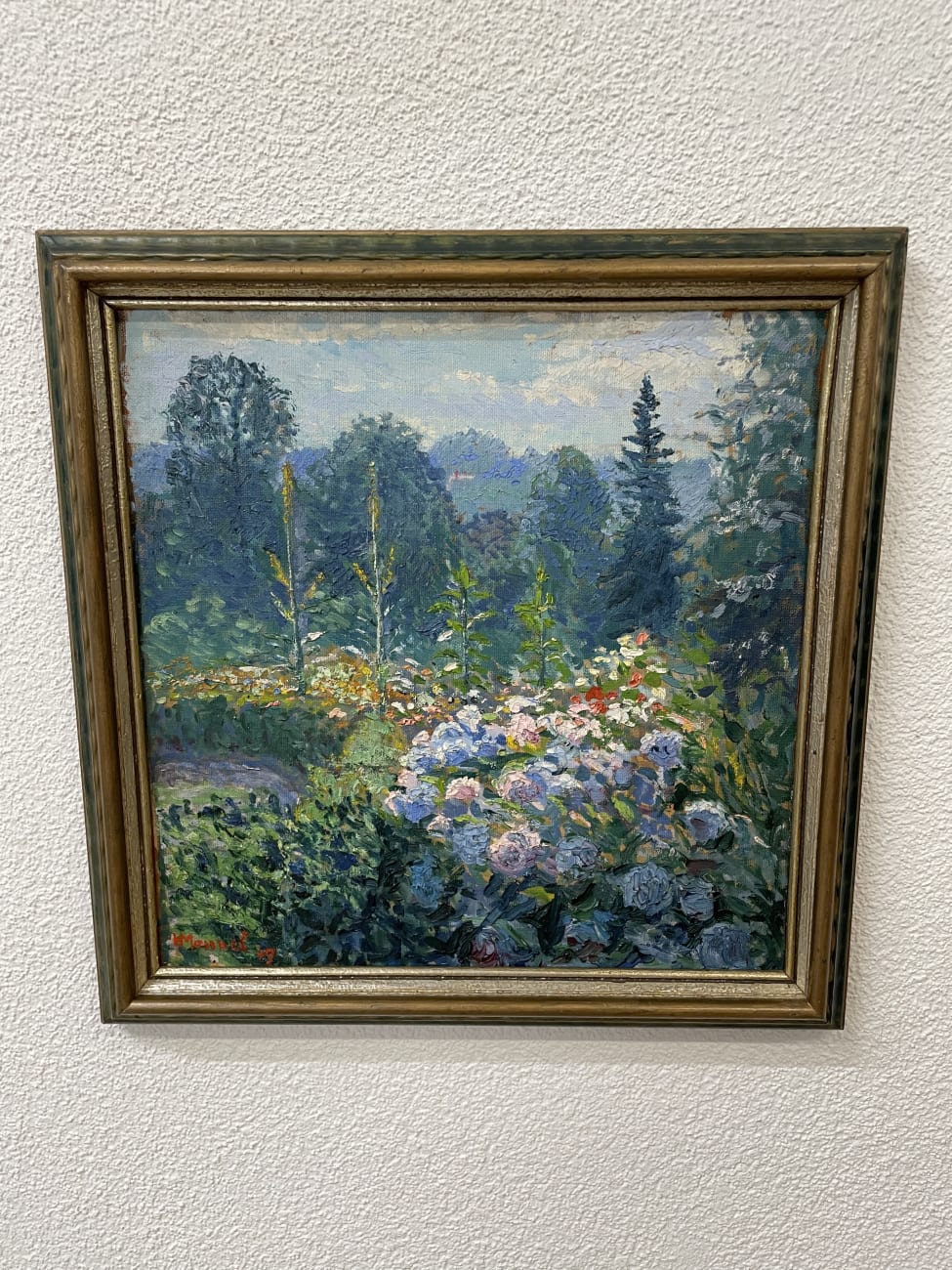 Impressionistisches Ölgemälde Blumenlandschaft signiert Mannel 49