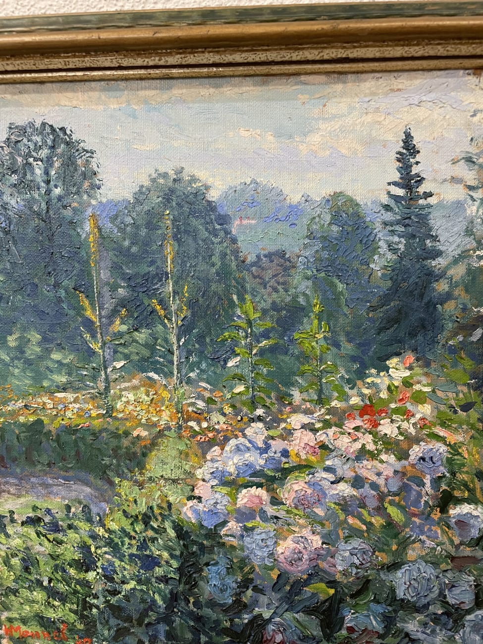 Impressionistisches Ölgemälde Blumenlandschaft signiert Mannel 49