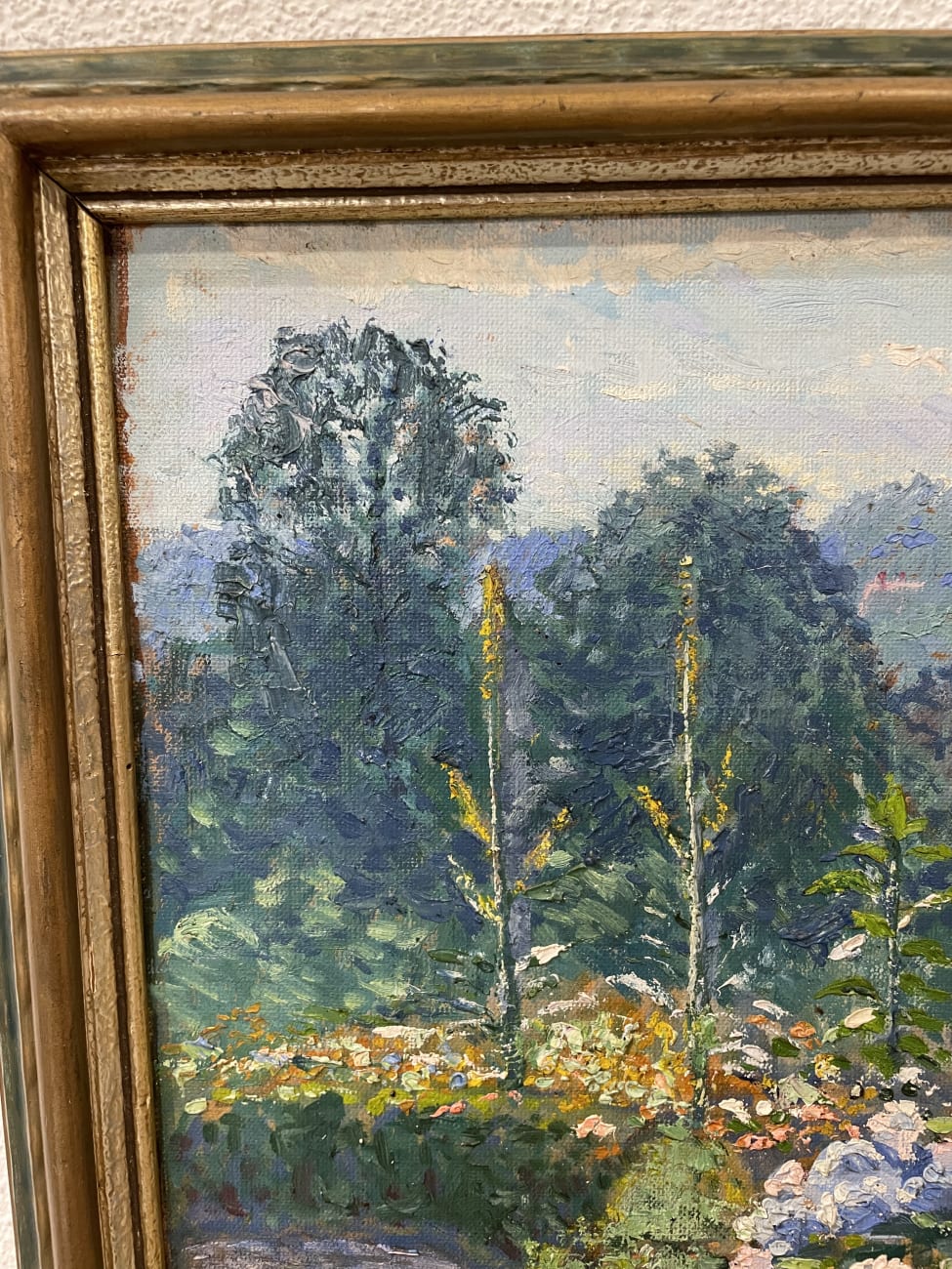 Impressionistisches Ölgemälde Blumenlandschaft signiert Mannel 49