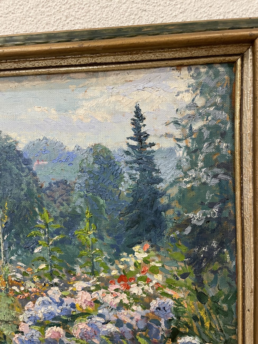 Impressionistisches Ölgemälde Blumenlandschaft signiert Mannel 49
