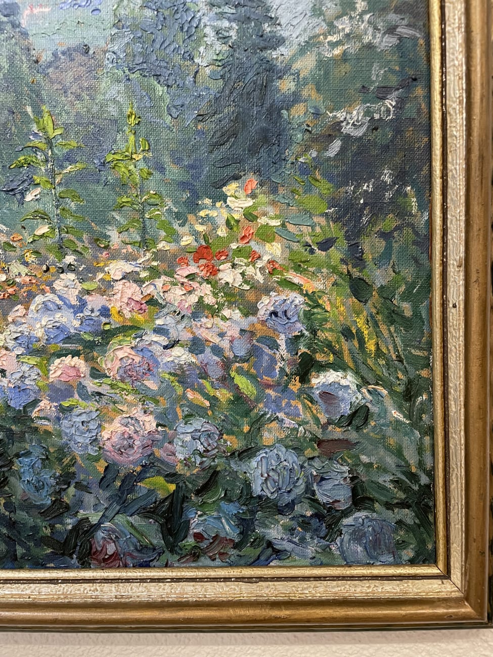 Impressionistisches Ölgemälde Blumenlandschaft signiert Mannel 49